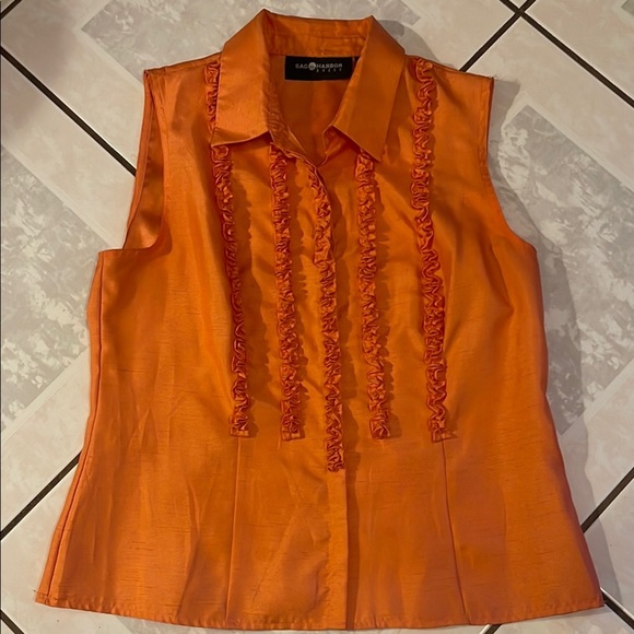 Sag Harbor Orange Sleeveless Ruffled Button Down and Pants Set. - Picture 1 of 6